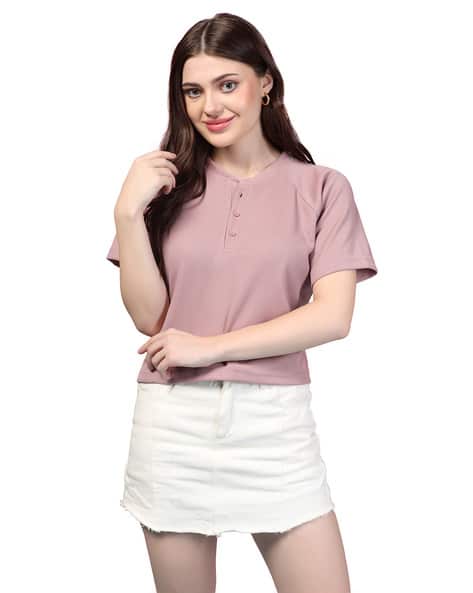 Zilcon Women Patterned Regular Fit Henley T-Shirt