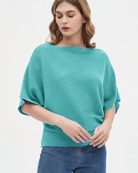 zilcon Women Ribbed Loose Fit Boat-Neck T-Shirt-picture-22
