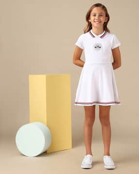 Girls Graphic Print Cotton Skater Shirt Dress-image-46