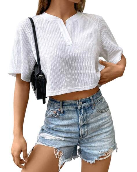 Zilcon Women Waffle-Knit Regular Fit Crop Top