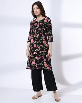 avaasa mix n' match Women Floral Print Straight Kurta-picture-1