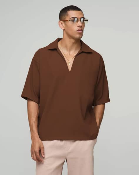 Men Oversized Fit Polo T-Shirt with Short Sleeves