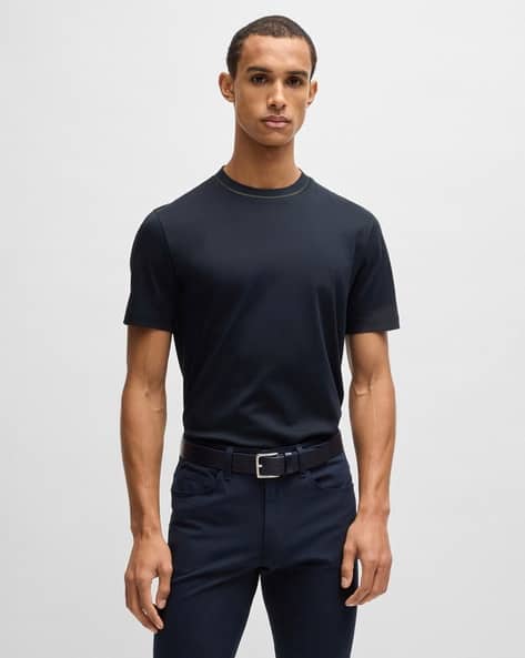 Buy BOSS Mercerised Cotton Slim Fit T-Shirt Navy Blue Color Men