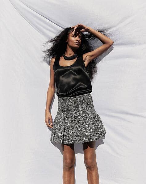 Women Floral Print Smocked Mini Skirt