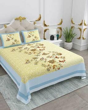 jaipur fabric 240 TC Floral Print Cotton King Size Bedsheet with 2 Pillow Covers-picture-43