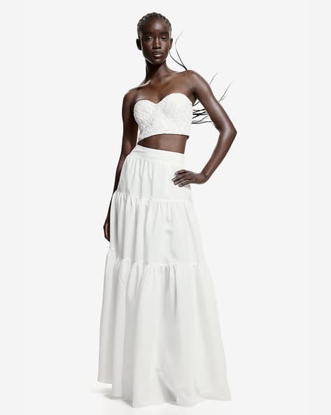 Tiered Maxi Skirt White Skirt H&m White Skirt With Lace H&M HM