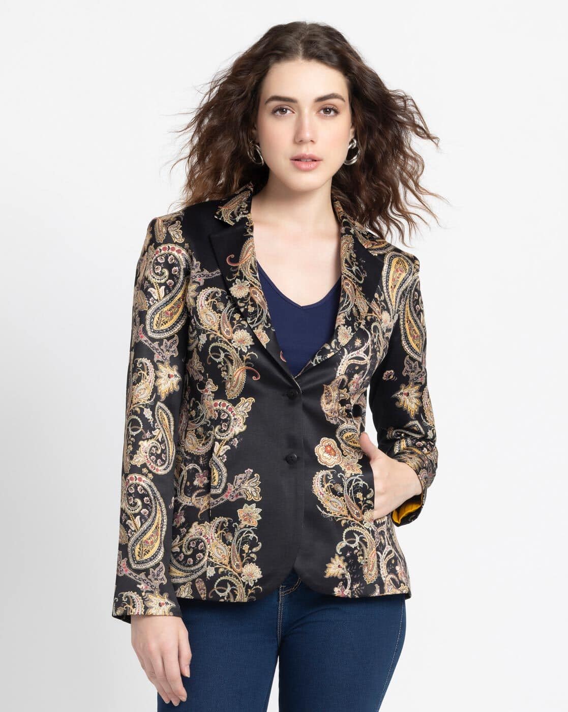 Ajio Women's Paisley Blazers Women Paisley Print Blazer