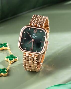 carlton london Women Women Gift Set CLPLG053 Analogue Green Rose Gold Stainless Steel Watch-picture-37