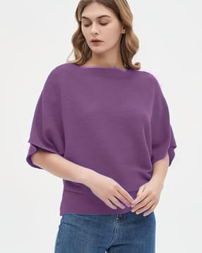 zilcon Women Ribbed Loose Fit Boat-Neck T-Shirt-picture-31