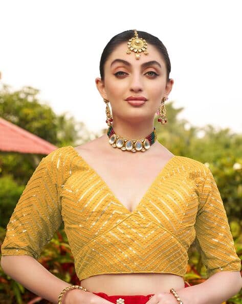 Buy Yellow Blouses for Women by PUJIA MILLS Online