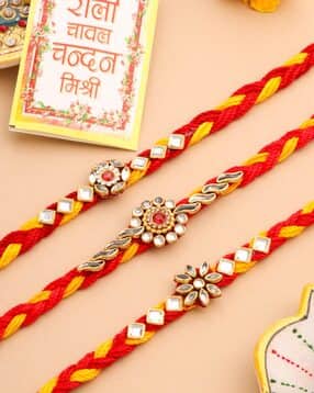 nvr Men Set of 3 Kundan-Studded Tie-Up Rakhis-picture-50