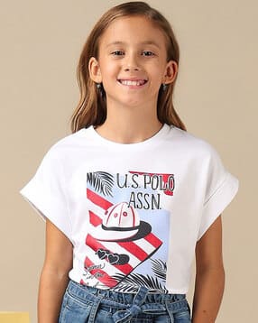 u.s. polo assn. Girls Graphic Print Regular Fit Round-Neck T-Shirt-picture-34