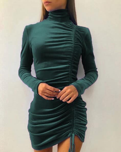green high neck bodycon dress Scuba Crepe Side Neck Bodycon Midi Dress - Emerald Green main image 0