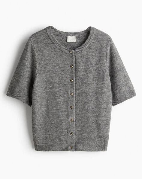 Knitted Cardigan Boucle Cardigan Ladies Black Short Sleeve