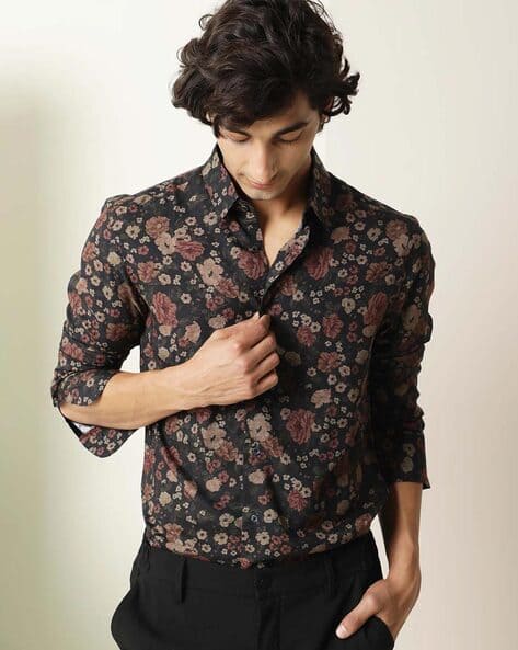 Rare Rabbit Men Floral Regular Fit Shirt with Spread Collar