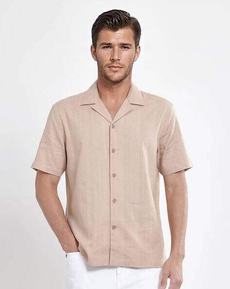 Rare Rabbit Men Striped Boxy Fit Shirt with Cuban Collar