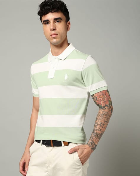 U.S. Polo Assn. Men Yarn-Dyed Striped Slim Fit Polo T-Shirt