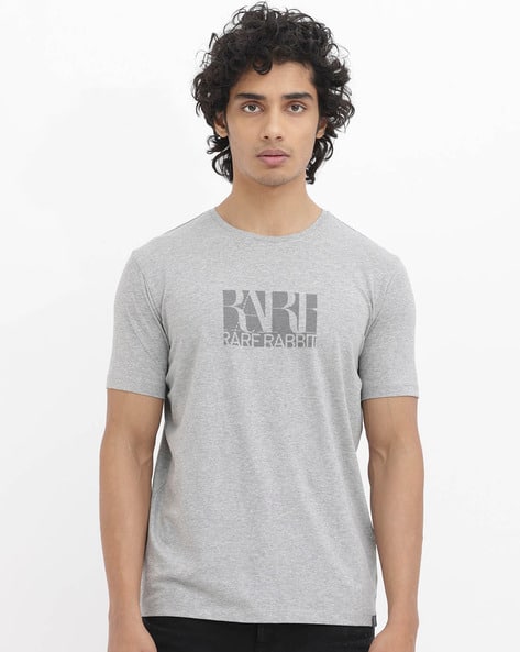 Rare Rabbit Men Logo Print Regular Fit Crew-Neck T-Shirt