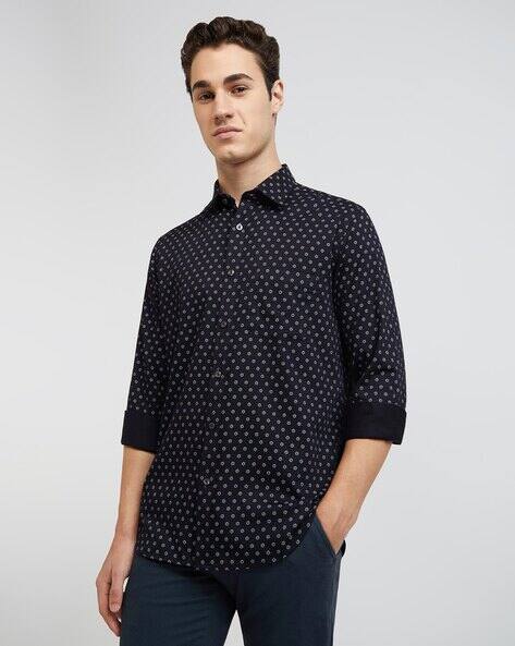 Colorplus Printed Tailored Fit Shirt with Spread Collar
