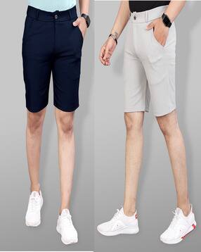 indiclub Pack of 2 Men Flat Front Regular Fit Shorts-picture-14