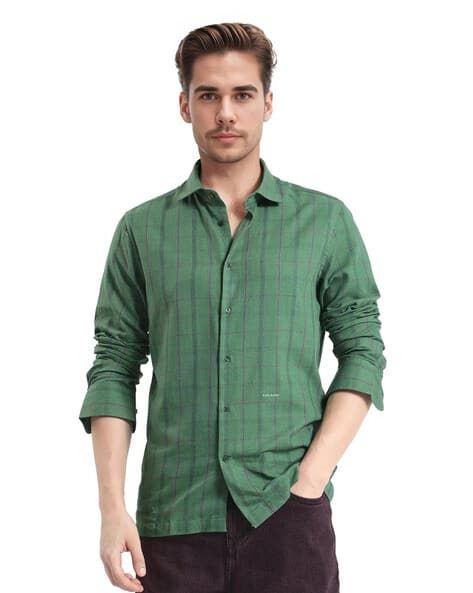 Rare Rabbit Men Checked Oversized Fit Shirt with Spread Collar