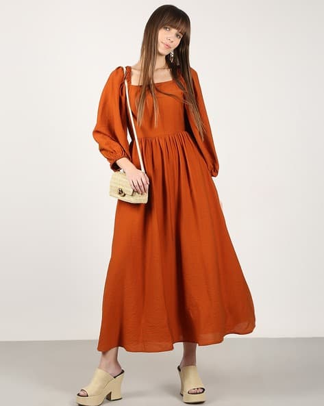 Vero Moda Women Fit & Flare Dress with Puff Sleeves