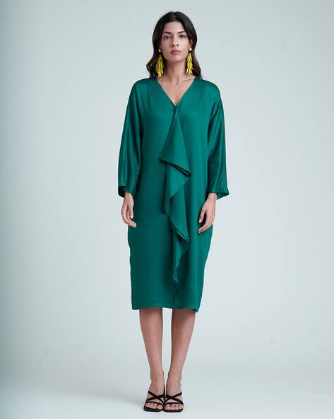 Buy Forest of Chintz Knee Length V-Neck Dress | Green Color Women | AJIO  LUXE