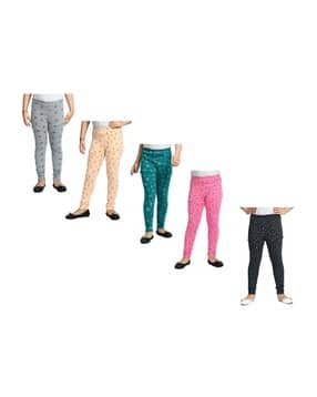 girls pack of 5 printed leggings with elasticated waist