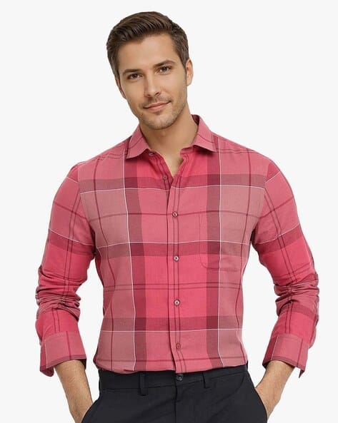 Rare Rabbit Men Checked Regular Fit Shirt with Cuffed Sleeves