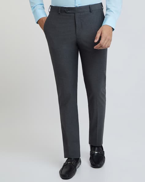 RAYMOND Mid-Rise Slim Fit Flat-Front Trousers