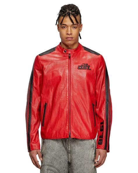 Buy DIESEL Perforated Leather Biker Jacket Red Color Men AJIO LUXE