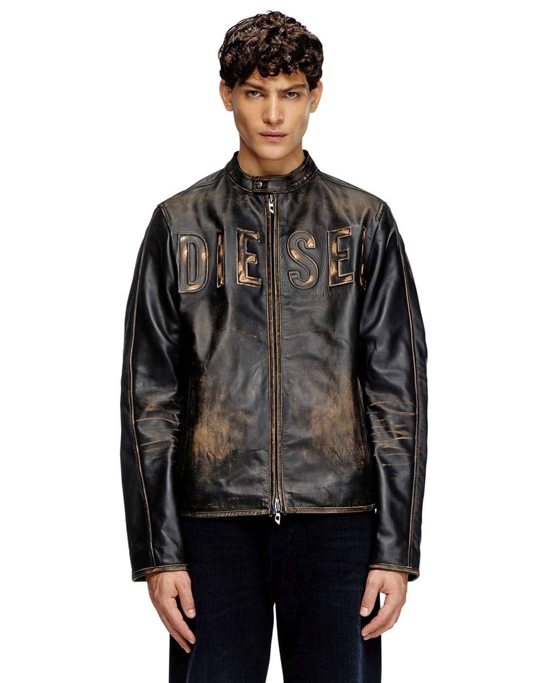 Buy DIESEL L-Met-A Regular Fit Leather Jacket | Black Color Men