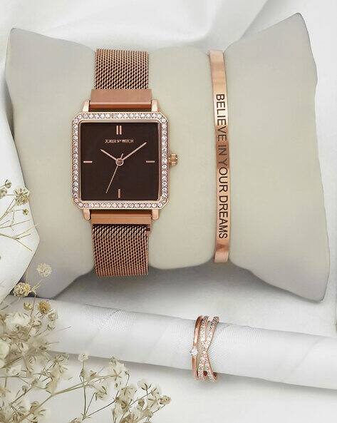 Joker & Witch Set Of 3 JWLT668 Women Analogue Watch Bracelet & Ring