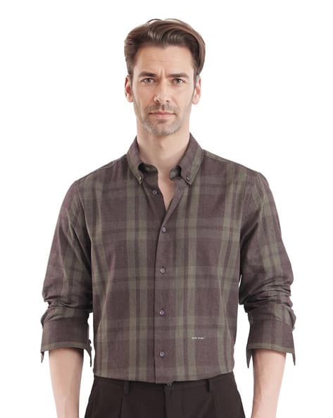 Rare Rabbit Men Checked Regular Fit Shirt with Cuffed Sleeves
