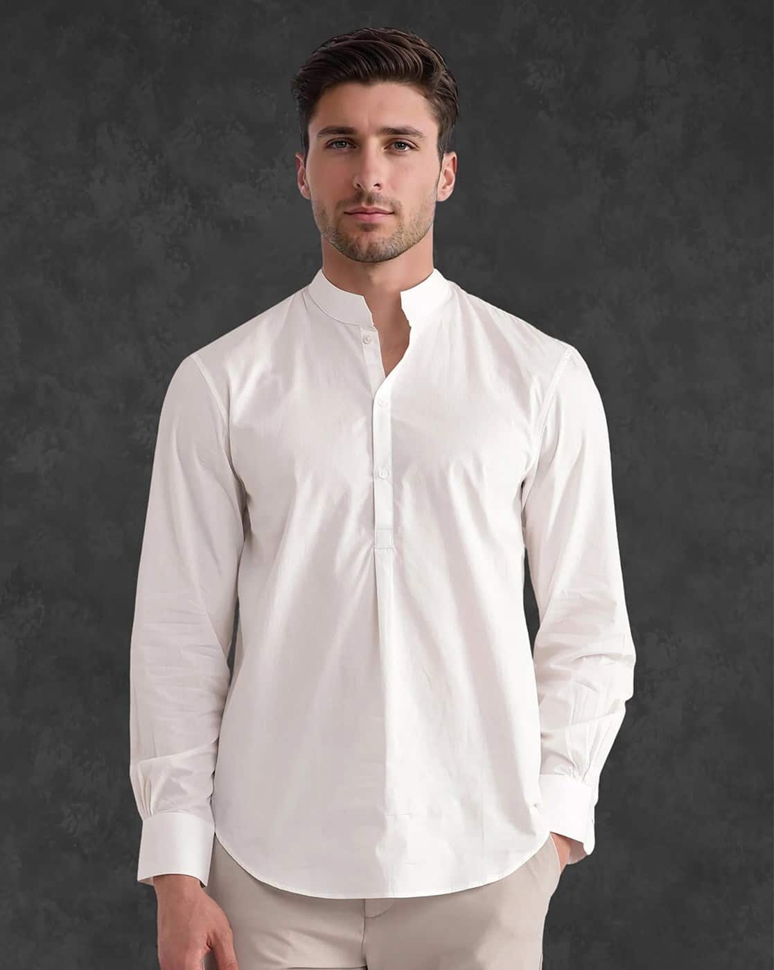 Buy Rare Rabbit Men Mandarin Collar Regular Fit Shirt | WHITE