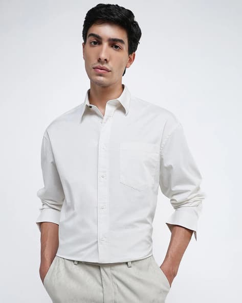 Rare Rabbit Men Boxy Fit Shirt with Patch Pocket