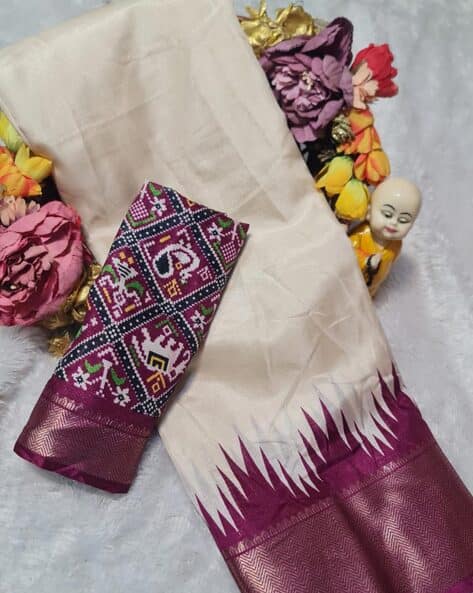 Styleelite Women Patola Print Kanjeevaram Dola Silk Saree With Golden Zari Waveing Border With Stunning Pallu Traditional Saree