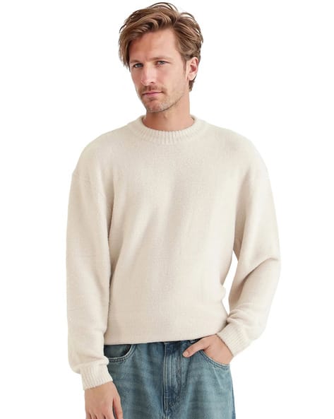 Men Ribbed Regular Fit Sweater with Crew Neck