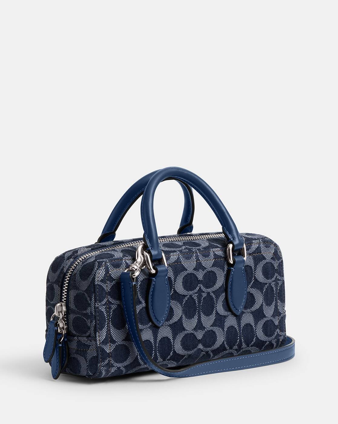 Buy Coach Signature Denim Bowery Satchel Bag | Blue Color Women