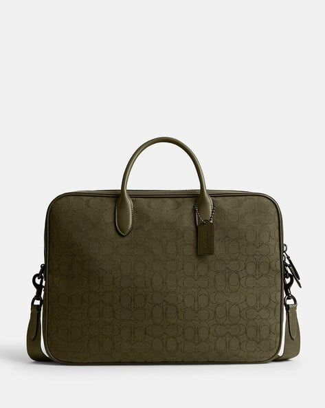 COACH ダークグリーン ビジネスバッグ Buy Coach Signature Jacquard Theo Work Bag | Green Color Men