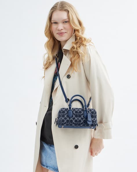 Buy Coach Signature Denim Bowery Satchel Bag | Blue Color Women