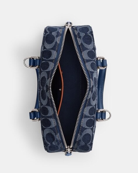 Buy Coach Signature Denim Bowery Satchel Bag | Blue Color Women