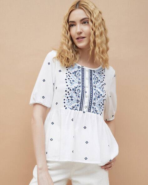 Fame forever by lifestyle Women Round neck Embroidery Top