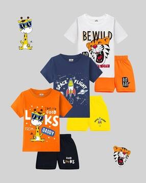 kuchipoo Pack of 3 Boys Graphic Print T-Shirts with Shorts-picture-23