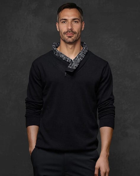 Buy Rare Rabbit Men Paisley Regular Fit Sweater with Turtle Neck