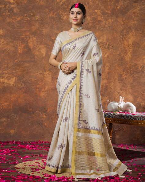 Saree mall Embroidered Design Embroidered Linen Woven Design Saree