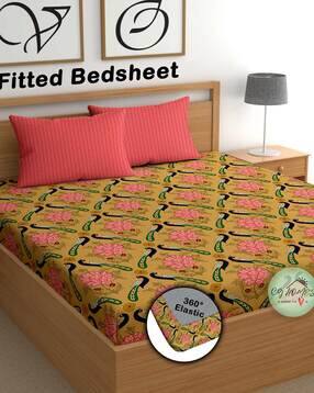 CG Homes 200 TC Cotton Double Printed Fitted (Elastic) Bedsheet-picture-35