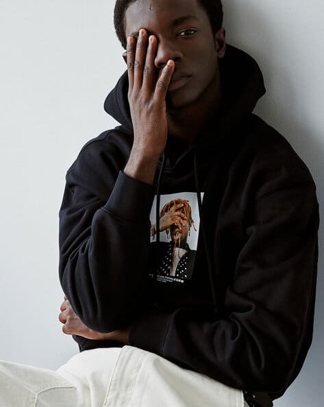 Men Loose Fit Printed Hoodie