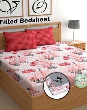 CG Homes 200 TC Cotton Double Printed Fitted (Elastic) Bedsheet-picture-33
