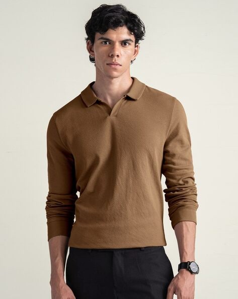 Men Regular Fit Polo T-Shirt with Full Sleeves